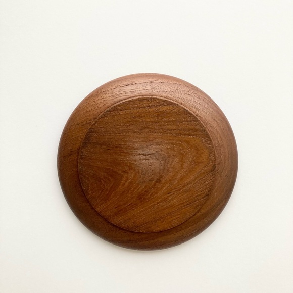 kay bojesen denmark teak mid century round plate dish hand painted golden rose - Picture 6 of 9